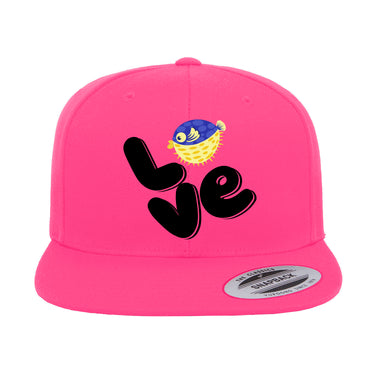 Love Fishing Blue Blowfish Globe Flat Bill Cap